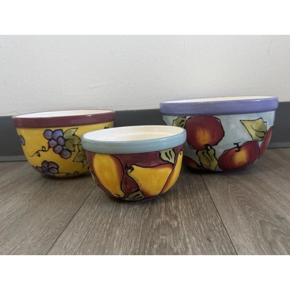VTG. Lillian Vernon Ceramic Nesting Fruit Bowls Set Of 3 Home Decor Vivid Colors